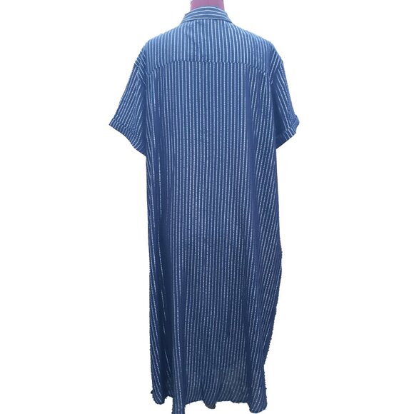 Wild Fang Empower Shirt Dress Navy Lurex Stripe Short Sleeve Collar Xlarge - Picture 5 of 7
